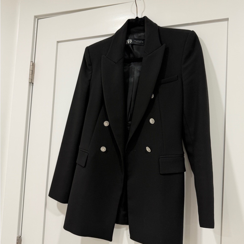 Zara Black Blazer with Silver Crystal Accents buttons